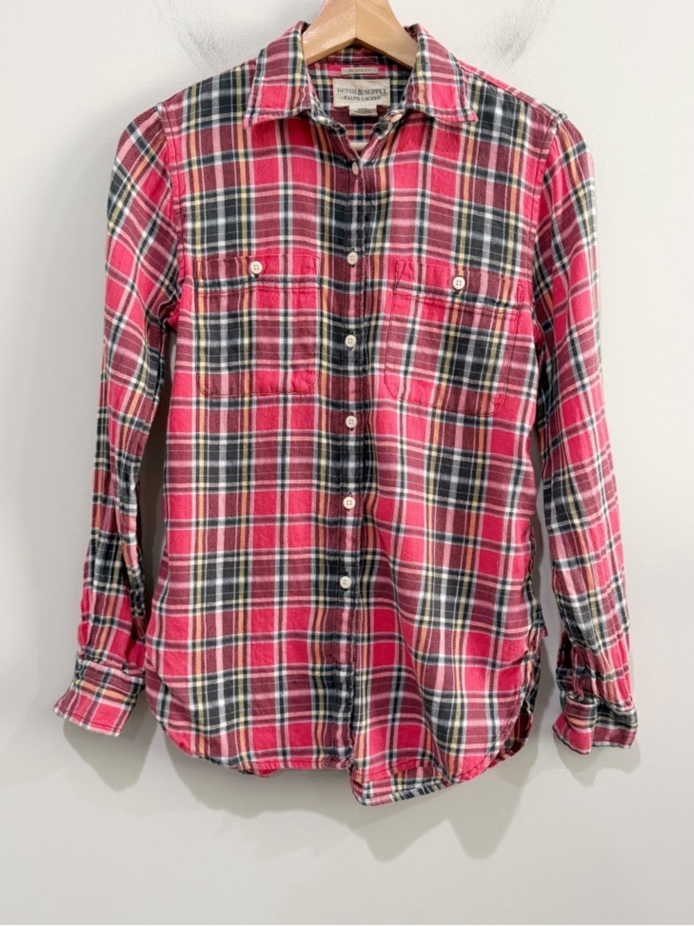 RL DENIM & SUPPLY RL Utility Plaid Button Up Shirt Linen Cotton Blend Size XS